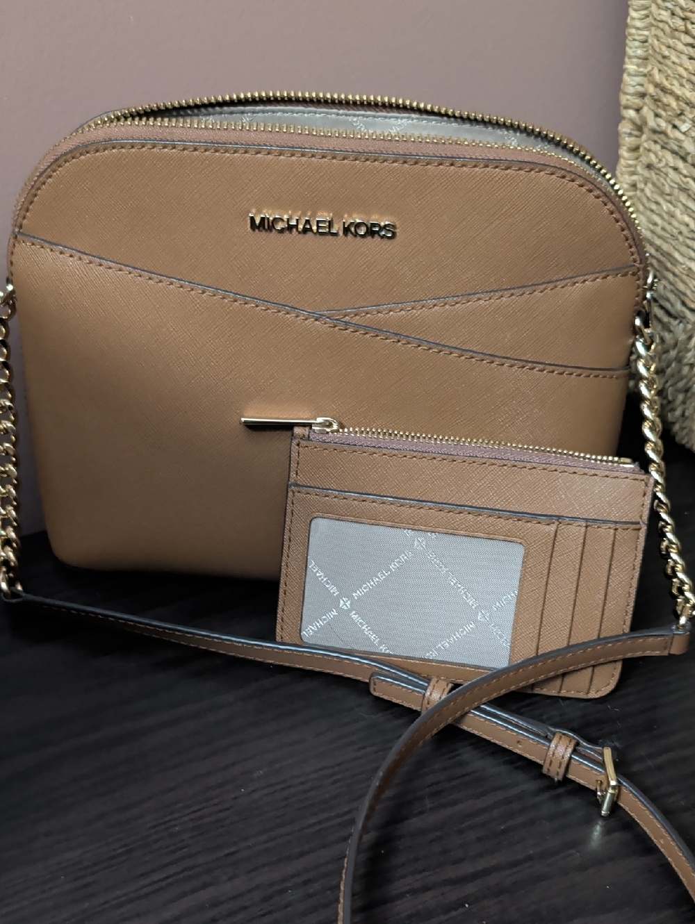 Michael Kors Brown Saffiano Crossbody Bag with Card Case